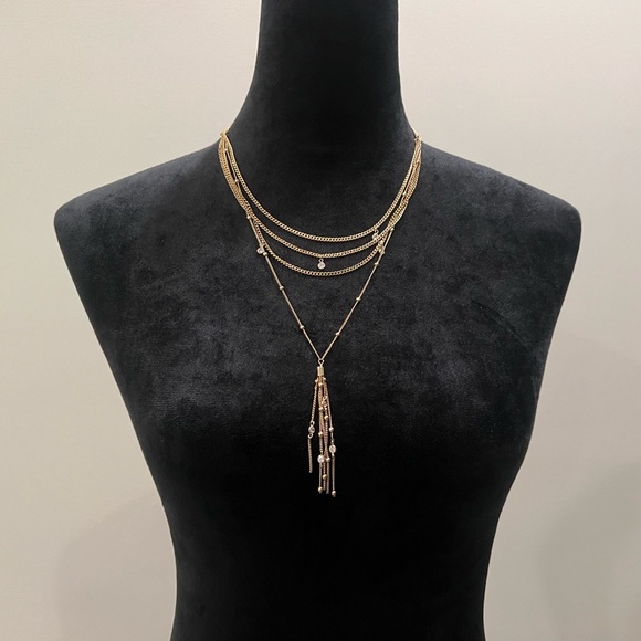Ettika Chloe - Layered Chain Drop Tassel 18k Gold Plated And Crystal Necklace - Picture 5 of 9